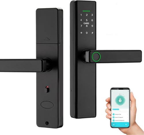 Xenocam Serrure de porte intelligente, entrée sans clé, écran tactile à anneau numérique biométrique, serrure électronique avec clavier pour la maison, application gratuite, carte NFC, fonctionne avec