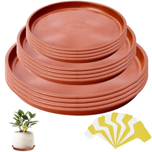 GAOHAN 12 Pack Plant Pot Saucers, Durable Plastic Plant Trays for Pots,Plant Pot Trays in 3 Sizes,Waterproof Plant Saucer Red - Ideal for Garden,Balcony & Home,Etc