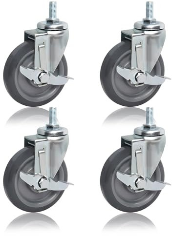 63mm 75mm 100mm Schwerlastrollen M12 Gewinde Vorbau Lenkrollen 4 Stück, 360 Grad Drehbar Doppelkugellager Ersatz Möbelrollen, Keine Spuren & Leise Polyurethan Rollen Mit Bremse(100mm)