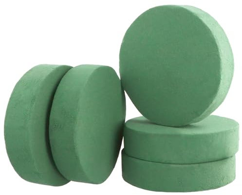 QWORK® 5 Pezzi Rotonda in Schiuma Floreale da 16.5 x 4 cm per composizioni, Schiuma Floreale bagnata in Verde, Ideale per Matrimoni e celebrazioni