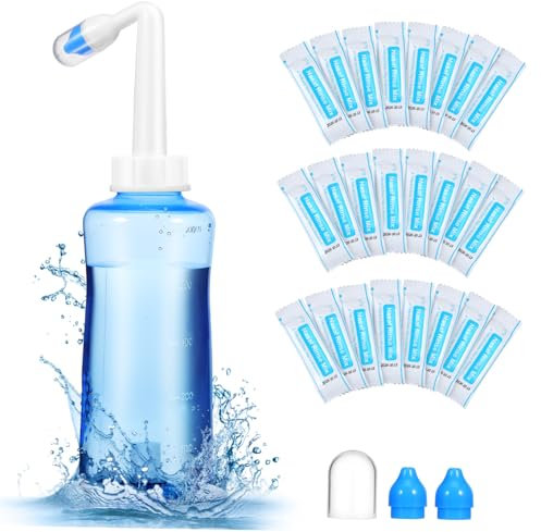 FRCOLOR Nasal Rinse Bottle and Salt Rinse Large Capacity Plastic 500ml with Reliable Material Irrigation System and Angled Nozzle for Effective Nose Cleaning