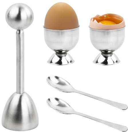 Dewocke Abridor de Huevos, Kitchen Abridor Separador de cáscara de Huevo de Acero Inoxidable, Shell Cracker para Huevos hervidos Duros or Blandos, 2 Tazas de Huevo y 2 cucharas, 1 Abridor Separador