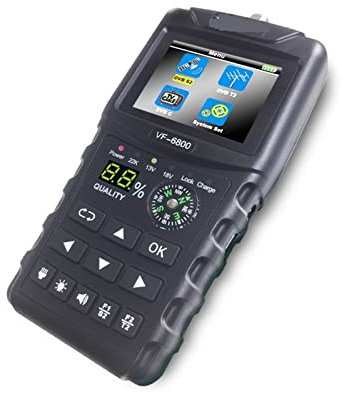 KOROBIE Buscador de satélite, medidor de señal, VF-6800 HD Star Finder Star Tuner DVB-S2 /T2 /C con Linterna para Ajustar la Antena parabólica de TV