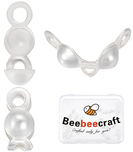 Beebeecraft 1 Box 40Pcs Bead Tips Knot Covers 925 Sterling Silver Clamshell Bead Tips Fold-Over Bead Covers for Jewelry Making Diy Bracelets Necklaces Earrings Keychains Crafts (2mm Cup)