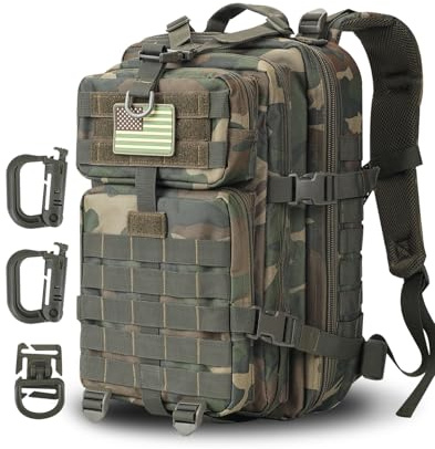 Hannibal Tactical Militär Taktischer Rucksack Cooper Rucksack Armee Assault Pack 3 Tage Bug Out Go Bag Trekking Wanderrucksack (28L,Woodland)
