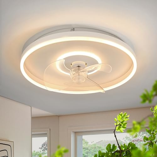 LUOLONG LED Deckenventilator mit Beleuchtung 50cm Weiß Leise Ventilator Deckenleuchte Dimmbare Mit Fernbedienung 6-Gang Timer Lampe mit Ventilator 55W Deckenventilatoren Für Schlafzimmer Wohnzimmer