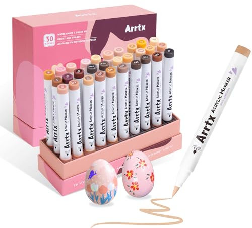 Arrtx 30 Colors Skin Color Acrylic Paint Pens, Skin Tone Paint Markers Paint Pens for Artists Adults Coloring Drawing Brush Tip for Rock Painting, Wood, Canvas, DIY Crafts Making Art Supplies