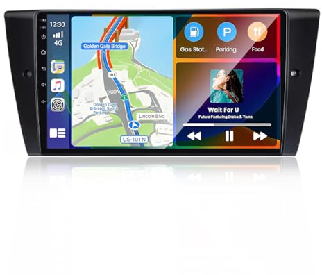 9 Inch Android 13 Car Stereo for BMW 3 Series E90 E91 E92 E93 2005-2012 IPS Touch Screen 2 Din Car Radio Receiver w/Carplay Android Auto GPS Navigation FM RDS Radio SWC Backup Camera Mic, 2+32G