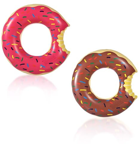 2 Pack Pool Inflatables Swimming Rings for Kids, 70cm Pink Brown Donuts Inflatable Pool Floats Rubber Ring for Adult, Swim Tubes Rings for Kids Girls Summer Beach Pool Party Water Sport