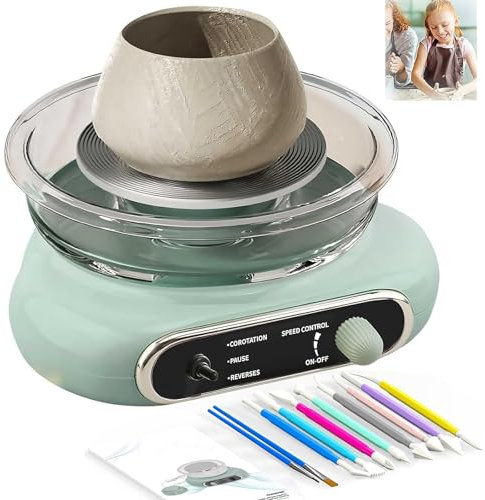 Máquina de Torno Eléctrico para Cerámica – Mini Torno de 4,7 con Velocidad Ajustable, 8 Herramientas de Modelado, Kit de Cerámica DIY para Niños, Adultos y Principiantes Green