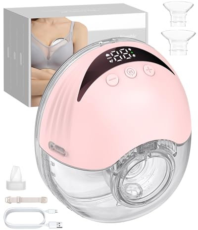 eSynic Freihändige Brustpumpe – Tragbare, Wiederaufladbare 210ml Milchpumpe mit 4 Modi & 12 Stufen, LED-Display, 24/21/19mm Flanschen, Ultra-Leise, für Mütter zu Hause & unterwegs- Rosa