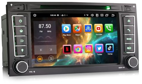 GONFEN 8 Cœurs 4Go+64Go Android 14.0 Dab+ Autoradio pour VW Touareg T5 Multivan avec GPS Navigateur sans Fil CarPlay Android Auto DSP WiFi 4G LTE Bluetooth 5.0 DSP CD USB 7 IPS Ecran Caméra de Recul