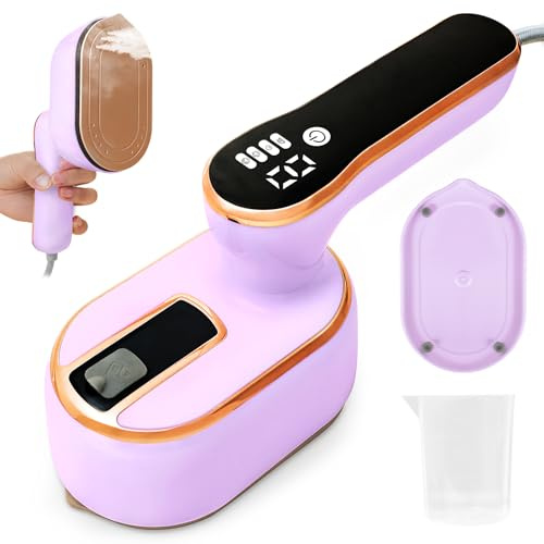 Travel Clothes Steamer with LCD Screen, Upgraded 2 in 1 Steam Handheld Clothing Wrinkles Remover for Garments, 3 Steam Levels, 20S Fast Heat-up, 100ML Water Tank, Iron for Travel, Home, Office（Purple）