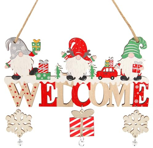Weihnachten Tür hängende Dekorationen, Welcome Holz-Aufhänger Schriftzug mit Santa Claus und Schneeflocke, Weihnachtsdeko Fenster Hängend für Türschild aus Holz für Fenster oder Wand