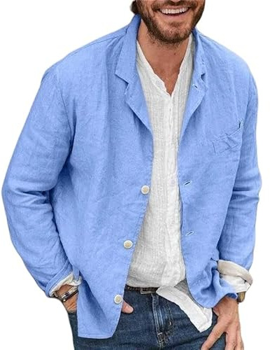 Genérico Chaqueta Americana Hombre, Chaqueta Blazer Informal para Hombre, Chaqueta Deportiva, Camisa De Lino Y Algodón, Cárdigan Ligero Y Liso con Botones, Corte Holgado, M