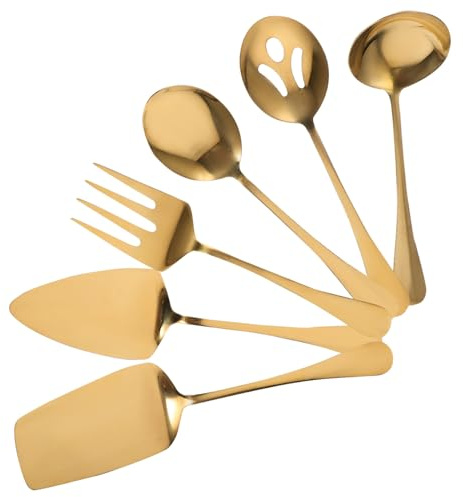 Hohopeti Cubiertos para Servir de Acero Inoxidable Dorados Tenedores y Cucharas Utensilios Ergonómicos para Buffet Fiestas Camping y Restaurantes Diseño Simple y Resistente