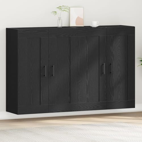 RMIHSJG Armadio a Parete 2 Pezzi Rovere Nero Legno Ingegnerizzato per Soggiorno, Moderno con Finitura Opaca Liscia, Quattro Porte a Battente e Due Cassetti, Solido e Durevole