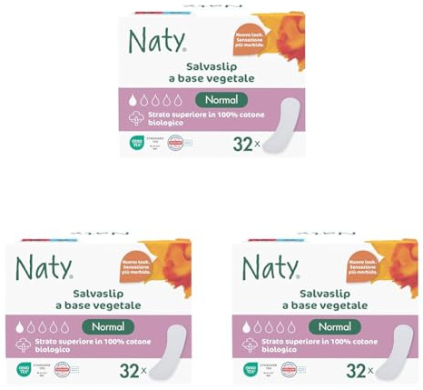 Naty Salvaslip Normal | 100% cotone biologico certificato a contatto con la pelle | Delicato sulla pelle | Senza profumo, 0% plastica convenzionale | Confortevole & traspirante | 32 pezzi