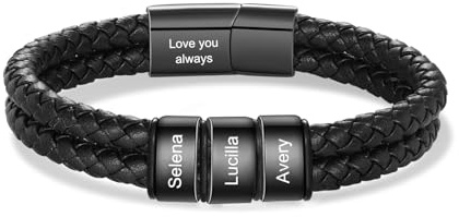 YOTHIWAD Lederarmband Herren mit Gravur Personalisiertes Männerarmband mit Namen Geschenk für Papa Aus