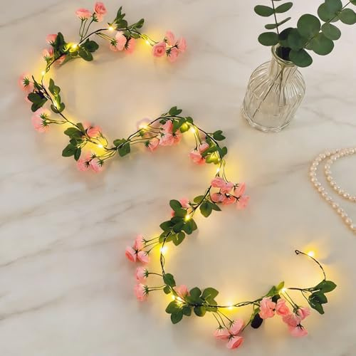 CHENBOOW Guirlande Lumineuse,20 LED Guirlande de Fleurs Artificielles 2M,Plantes Artificielles Guirlandes,Guirlandes Lumineuses D'intérieur,Pour fête de Mariage,Jardin,Maison,Décoration Murale