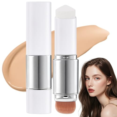2-in-1 Colour Changing Foundation Stick,Full Coverage Foundation & Skin Tint for Mature Skin,Hydrating Dual Ended Concealer Stick & Foundation,Buildable Cream Foundation Makeup with Brush #Natural