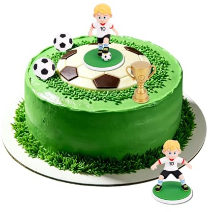 Fukaisu 5pcs Football Cake Topper, Soccer Ball Player Cake Decorations with Trophy Football Cupcake Topper for Boys Men Sport Theme Birthday Party Decorations Supplies