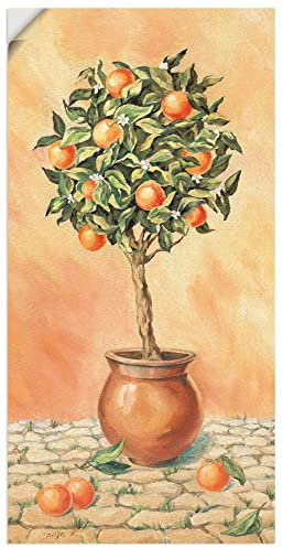 ARTland Wanddeko Wandtattoo selbstklebende Vinylfolie 75x150 cm Botanik Pflanzen Topfpflanze Malerei Orange Orangenbaum I T5HX