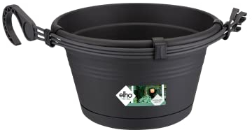 Elho Green Basics Suspension 28 - Pot De Fleurs pour Balcon & Extérieur - Ø 37.0 x H 16.5 cm - Noir/Living Noir