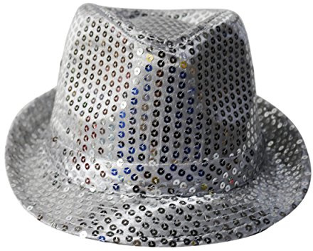 FEDORA TRILBY GANGSTER SEQUIN HAT GLITERI JAZ UNISEX CAP HIPHOP FANCY klänning (SILVER)