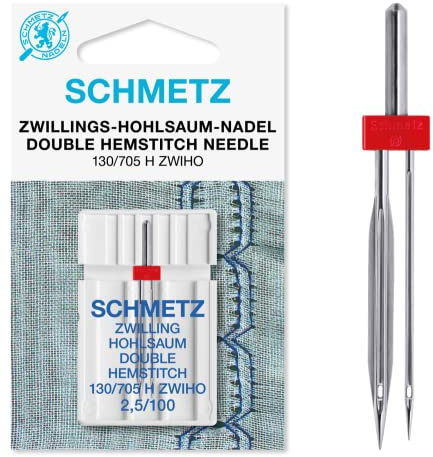 Schmetz - Agujas para máquina de coser + enhebrador de agujas, Single Packet, Double Hemstitch / Wing 2.5/100