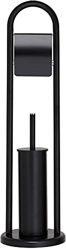 Sealskin Acero Toilettenpapierhalter + Toilettenbürste, WC-Garnitur aus Edelstahl, Farbe Schwarz + Abfalleimer Acero, Kosmetikeimer aus Edelstahl, Farbe Schwarz, Inhalt 3 L