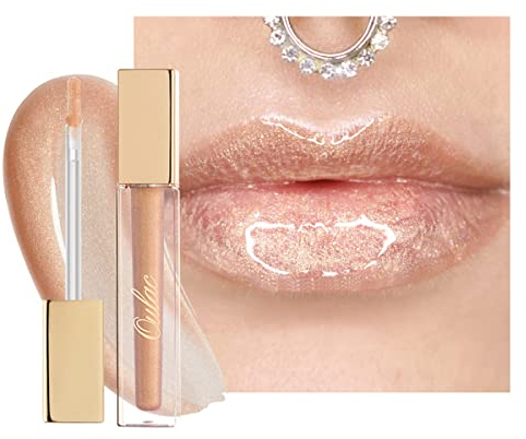 Oulac Lucidalabbra Glitterato Lucido - Idratante Trasparente 3D Rossetto Liquido | Infuso con Estratto di Fiori di Rosa Damascena, 4,5ml, C04