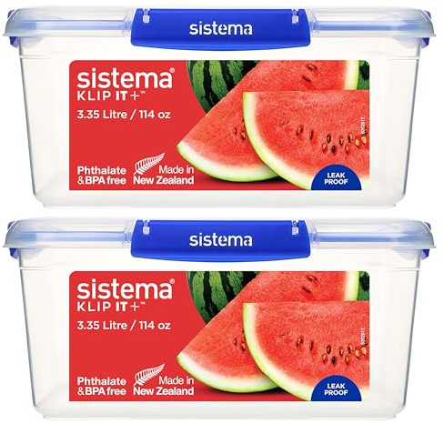 Sistema KLIP IT PLUS Food Storage Containers | 3.35 L | 2 Piece Airtight Containers Set | Leak-Proof Seal | Easy Locking Clips | Recyclable with TerraCycle® | BPA-Free | Leak-proof airtight seal and easy locking clips keep food fresh, with a BPA-free design that is TerraCycle recyclable.