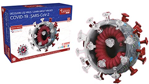 EXPLORA - Covid Coronavirus - Anatomie des Virus - 544004 - Realistisches Modell mit 50 Teilen - Montageanleitung und Bildungsquiz - Entdeckungskit - Kinderspiel - Wissenschaftlich - Ab 8 Jahren