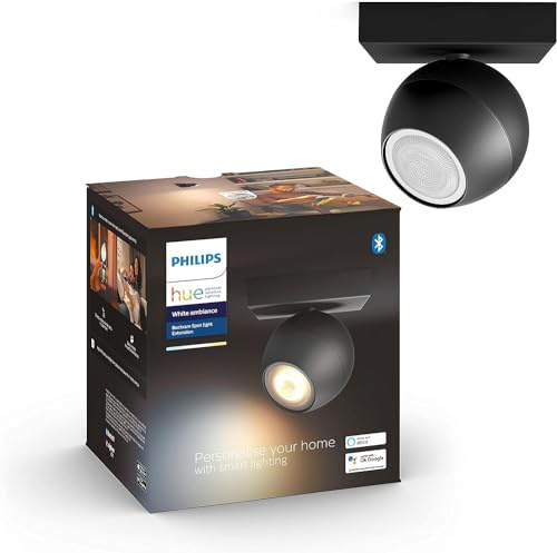 Philips Hue White Ambiance 1er Spotleuchte Buckram Erweiterungsleuchte schwarz 250lm, dimmbar, alle Weißschattierungen, steuerbar via App, kompatibel mit Amazon Alexa (Echo, Echo Dot)