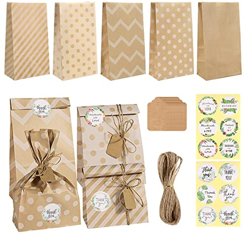 Czemo Papiertüten Braun 30 Stück Kraftpapiertüten Geschenktüten Papier Braune Tüten Papier mit Aufkleber, Anhänger Papiertüte zum Verpacken von Geschenken, Giveaways, Kindergeburtstag, 24x13x8CM