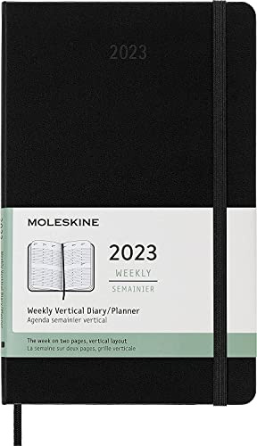Moleskine Wochenplaner 2023, 12-Monats-Wochenkalender mit Vertikalem Layout, Vertikaler Wochenplaner, Hardcover, Großformat 13 x 21 cm, Farbe Schwarz