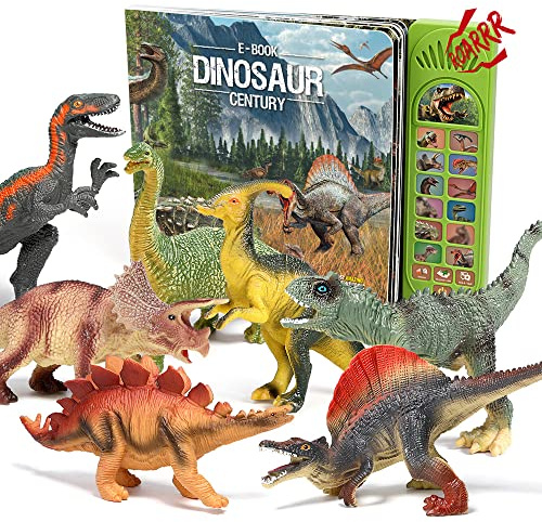 Dinosaur Toys with Interactive Dinosaur Book&12Pcs Dinosaur Figures,Learning Dinosaur Book with Sound,Storytelling and QA Test,Educational Dinosaur Present for Kids,Boys and Girls 3 Years Old & Up