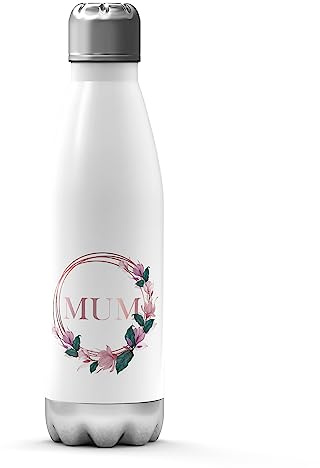 Print Maniacs Mothers Day Gift Stainless Steel Water Bottle Flower Thermal Vacuum Insulated Metal Water Bottle for 12 Hours Hot & 24 Hours Cold Drinks Sports Flask Work Gym Travel 500ml (White)