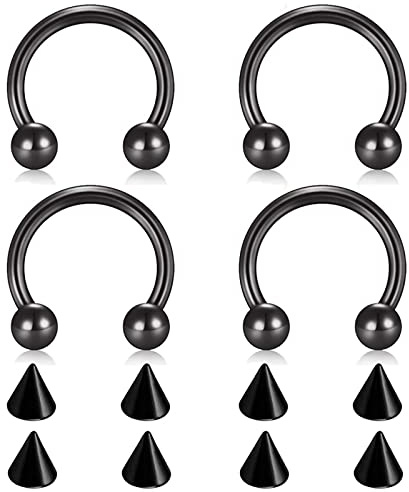 AMDXD Nasenstecker 1.2mm, Edelstahl Nostril Piercing Schwarz U Hufeisen Barbell Kegel Ersatz, Lippen Ohr Nasen Piercing für Damen, 4 Stücke