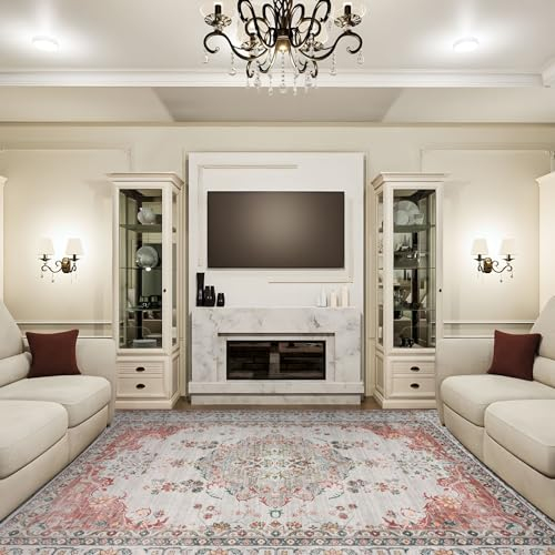 TALETA Teppich Wohnzimmer Vintage orientlischer Teppich mit Blumenmuster, Carpet Teppich waschbar, Kurzflor Schalfzimmer Teppich für Wohnzimmer, Schalfzimmer, Eisszimmer-Retro Rot, Groß: 140 x 200 cm