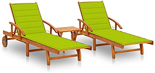 ZEYUAN Sonnenliegen 2 STK. mit Tisch und Auflagen, Strandliege, Gartenliege, Relaxliege Garten, Saunaliege, Campingliege, Poolliege, Garten Liegen, Massivholz Akazie