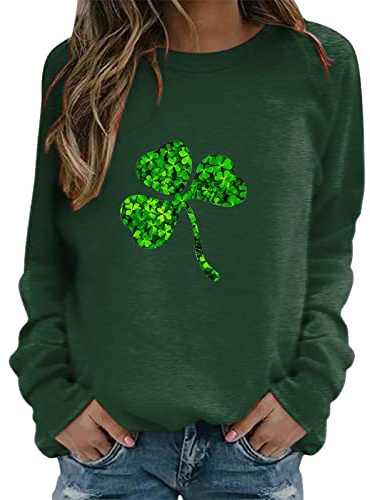 Générique Dames St Patricks Day Imprime Pull à Manches Longues Imprimé Sweats à Capuche Tops Blouses Tshirt pour Femme Tops Assortis pour St Patricks Day Lucky Shamrock Pull Ireland Fest