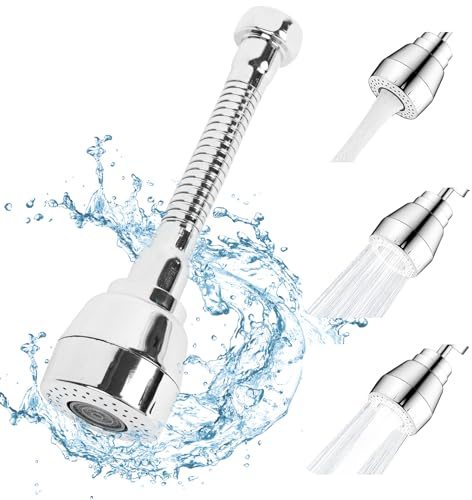 Kaket 360°Swivel Kitchen Tap Spray Head Attachment, Flexible Faucet Sprayer with 3 Modes, 360°Rotatable Tap Adapter for Kitchen Sink (Size 2, Medium)