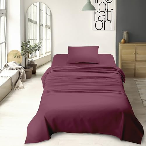 IlGruppone Set Lenzuola 100% Cotone Di Flanella Completo Letto Made In Italy Anti-Pilling Tinta Unita Lenzuolo Sopra Sotto Federe (Piazza e mezza, Bordeaux)
