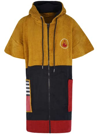 WAVE HAWAII Poncho de baño Dusty 60% viscosa de bambú y 40% algodón, para estaturas de 160 – 190 cm, para natación, playa, surf, toalla de baño con capucha, poncho de ducha, Negro Marrón Rojo, L