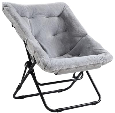 SESHINELL Comfy Saucer Lounge Chair, Oversized Foldable Faux Fur Moon Chair for Bedroom, Living Room, Dorm Rooms, Grey