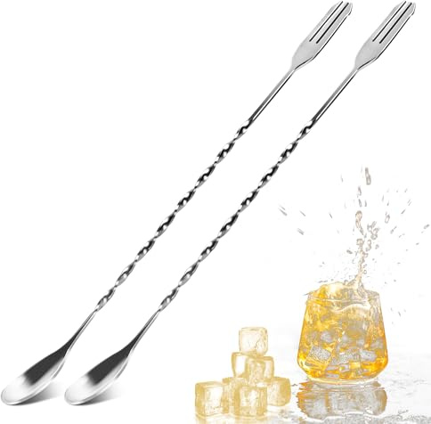 Barlöffel, 32 cm, Cocktail-Rührlöffel, Cocktail-Rührlöffel, langer Griff, Edelstahl, geeignet für Bars und Cafés (2 Stück)