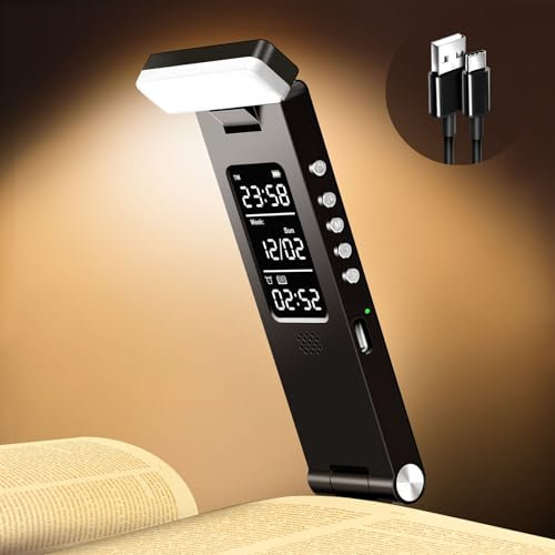 Book Light at Night in Bed, Reading Lights Rechargeable Battery, Small Eye Caring Bookmark Clip on Lamp, Portable & Flexible Adjustable Color Brightness Dimmable, Gifts for Book Reader Lover