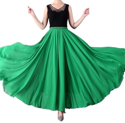 Belly Dance Skirt Dance Skirt with 720° Double-layered Flared Spandex for Ballroom and Square Dancing (Color : Fruit green, Size : 95cm)